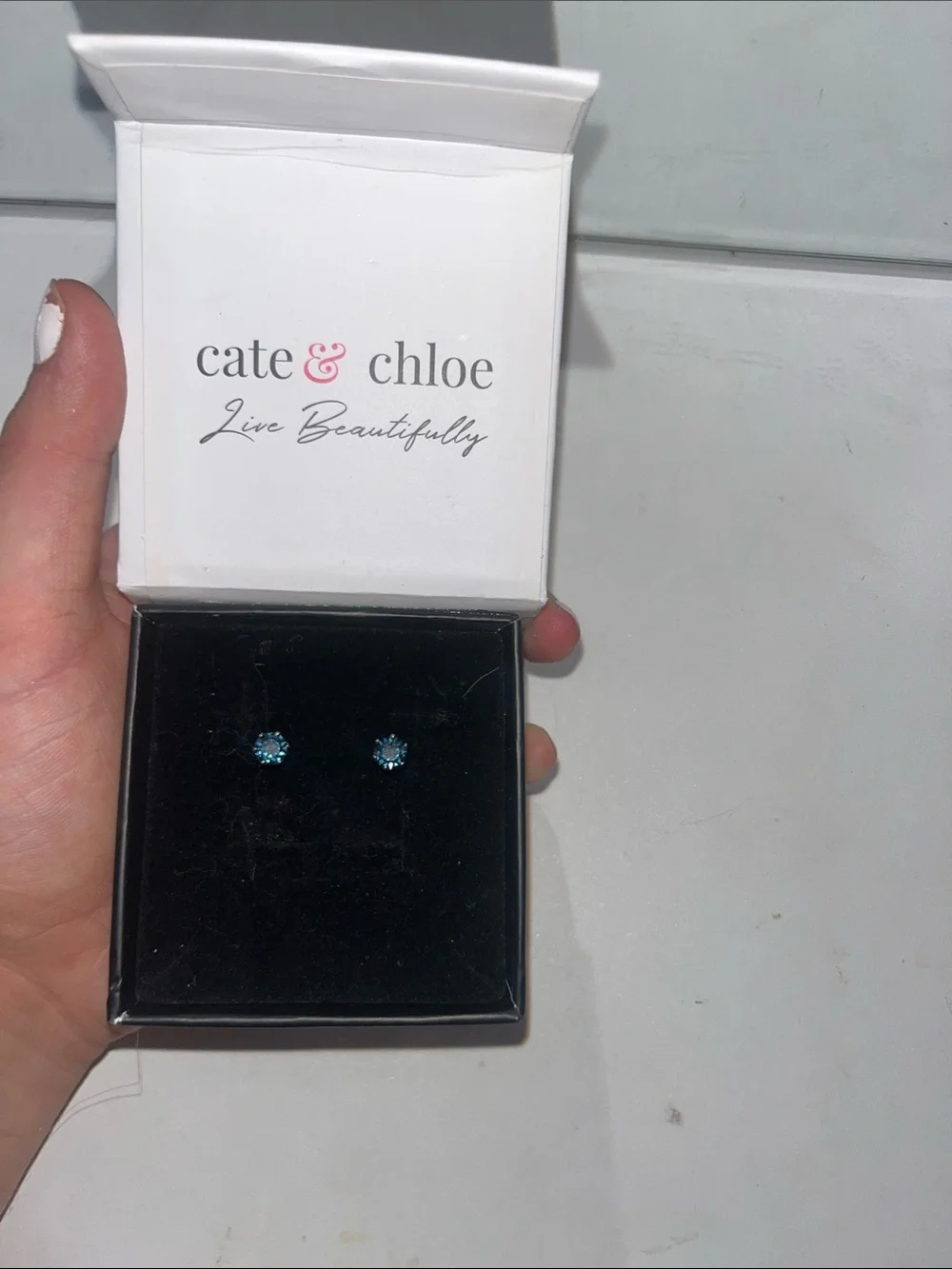 Blue Crystal Stud Earrings - Elegant Everyday Jewelry - Picture 3 of 3